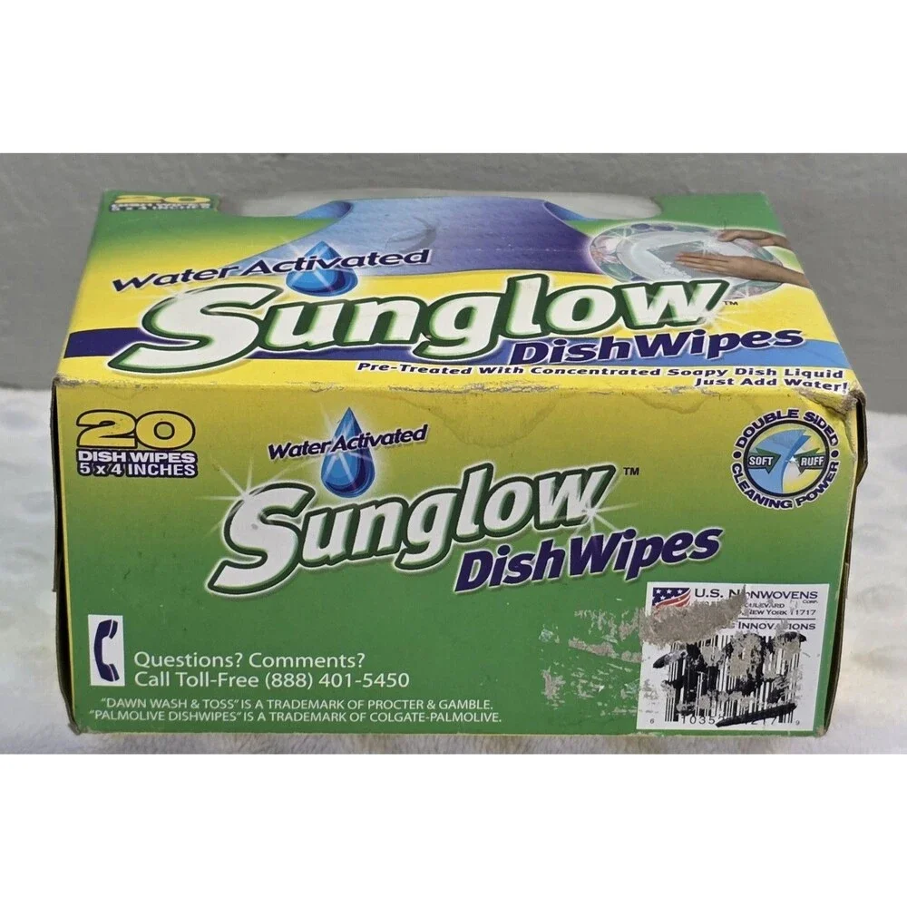 Sunglow Dish Wipes Original Disposable Pretreated Camping Discontinued Soap New